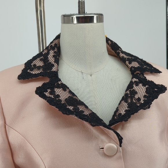 Stanley Korshak Lace Satin Silk Dress Blazer Suit Pink Size Small preppy french - Picture 10 of 16